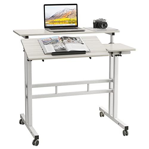 【並行輸入品】DlandHome パソコンデスク 昇降式テーブル 高さ調節可能 67 115cm サイドテーブル スタンディングデスク キャスタ_4