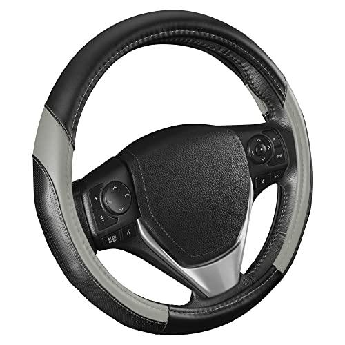 【並行輸入品】Motor Trend SW 814 ライトグレー+ブラック スポーツドライブ 穴あきレザーステアリングカバー コントラストステッの画像