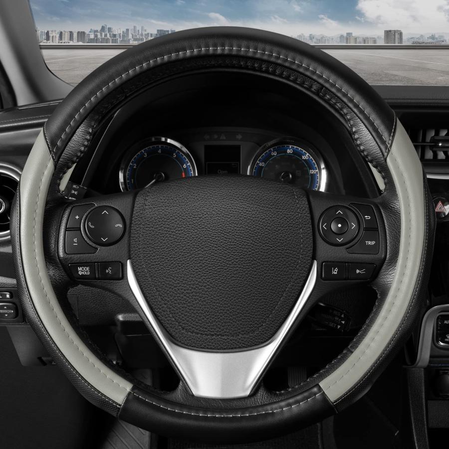 【並行輸入品】Motor Trend SW 814 ライトグレー+ブラック スポーツドライブ 穴あきレザーステアリングカバー コントラストステッの画像
