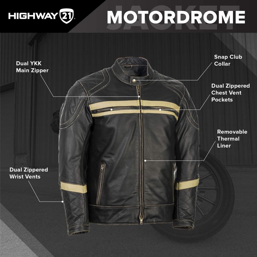 【並行輸入品】Highway 21 Motordrome メンズ ストリートバイクジャケット   ブラック / 3XL Highway 21 Mの画像