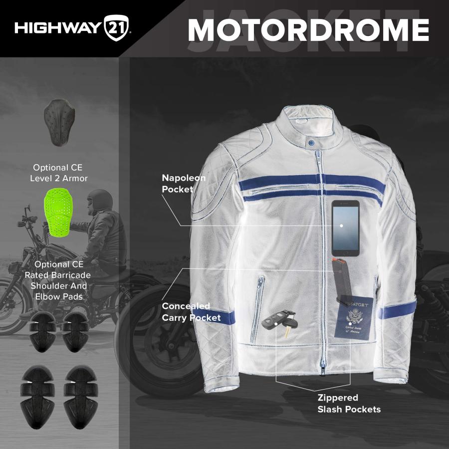 【並行輸入品】Highway 21 Motordrome メンズ ストリートバイクジャケット   ブラック / 3XL Highway 21 Mの画像