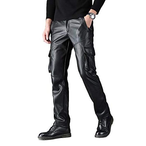 【並行輸入品】Idopy メンズ マルチポケット オートバイ ワークウェア PUフェイクレザー カーゴパンツ US サイズ: 30 カラー: ブの画像
