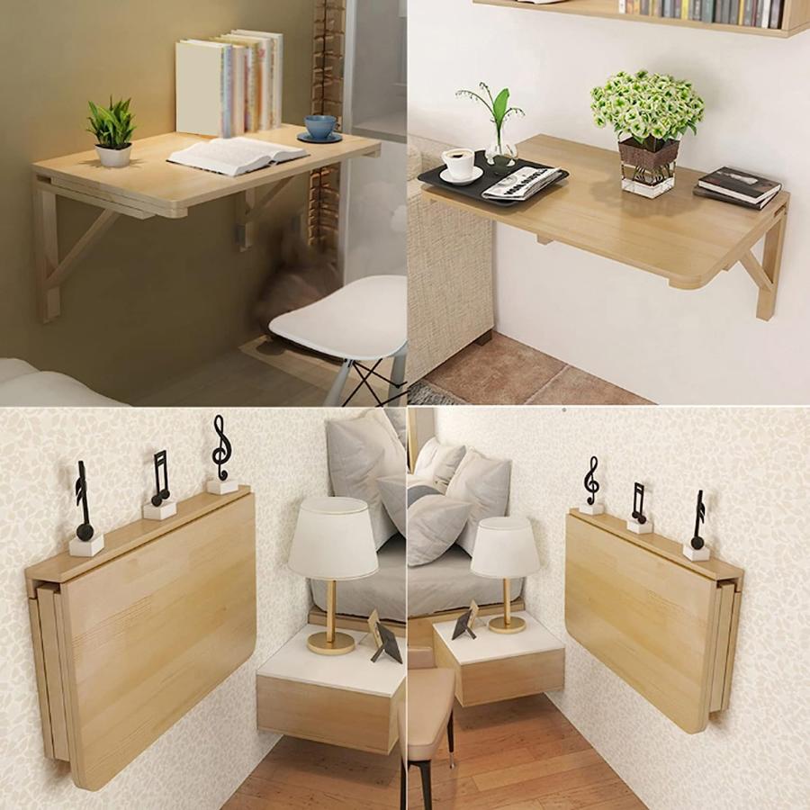 並行輸入品】パイン無垢材テーブル 壁掛け 折りたたみ式 シンプル 浮く