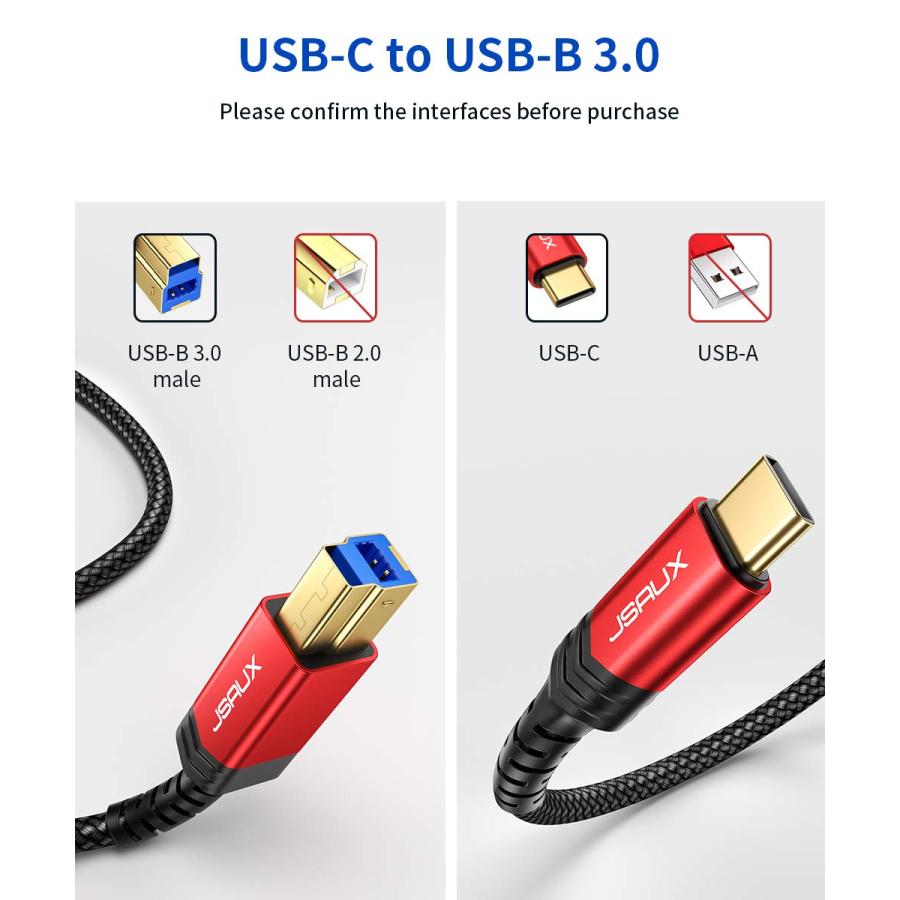 JSAUX USB 3.0ケーブル BオスからUSB Cへ 6.5フィート USB 3.0 タイプBコード ナイロン製 編組ドッキ 並行輸入品｜import-tabaido｜04
