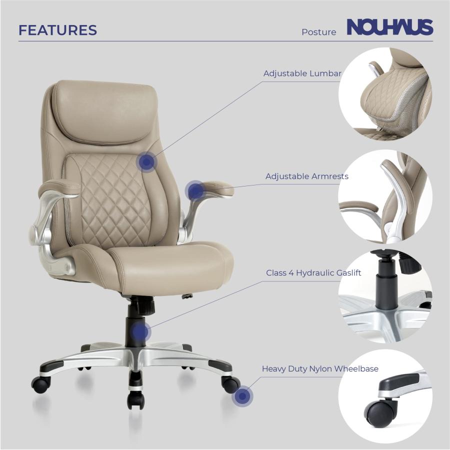 【並行輸入品】Nouhaus +Posture エルゴノミック PUレザー オフィスチェア Click5 腰サポート FlipAdjustアームの画像