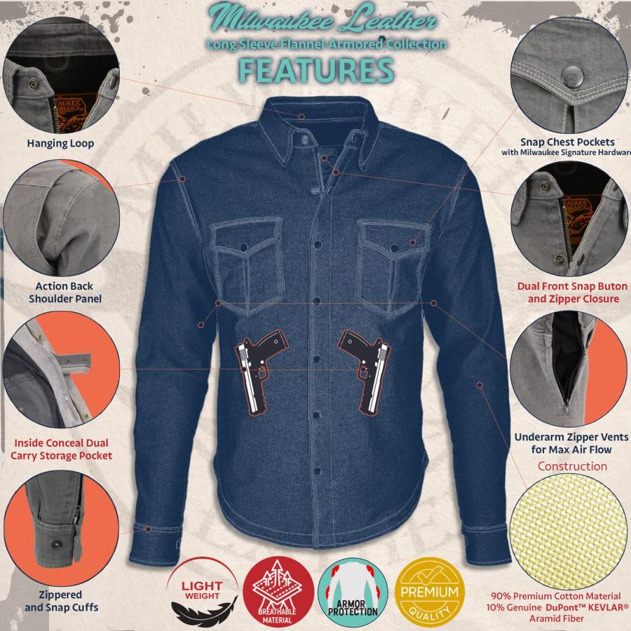 並行輸入品】Milwaukee Leather MPM1645 Men's Plaid Flannel Biker