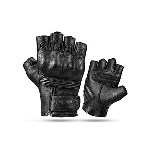 【並行輸入品】INBIKE 指なしオートバイグローブ 夏用 通気性 ゴートスキン レザー 耐摩耗性 ハードナックル ブラック L INBIKEの画像