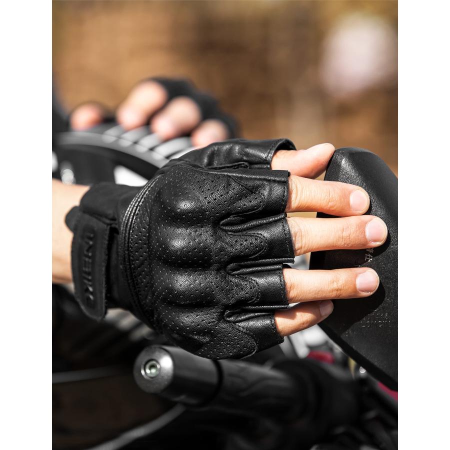 【並行輸入品】INBIKE 指なしオートバイグローブ 夏用 通気性 ゴートスキン レザー 耐摩耗性 ハードナックル ブラック L INBIKEの画像