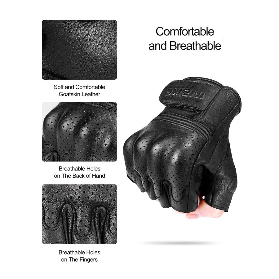 【並行輸入品】INBIKE 指なしオートバイグローブ 夏用 通気性 ゴートスキン レザー 耐摩耗性 ハードナックル ブラック L INBIKEの画像