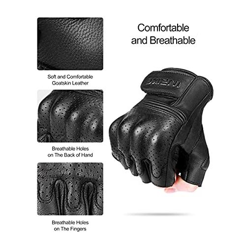 【並行輸入品】INBIKE 指なしオートバイグローブ 夏用 通気性 ゴートスキン レザー 耐摩耗性 ハードナックル ブラック L INBIKEの画像