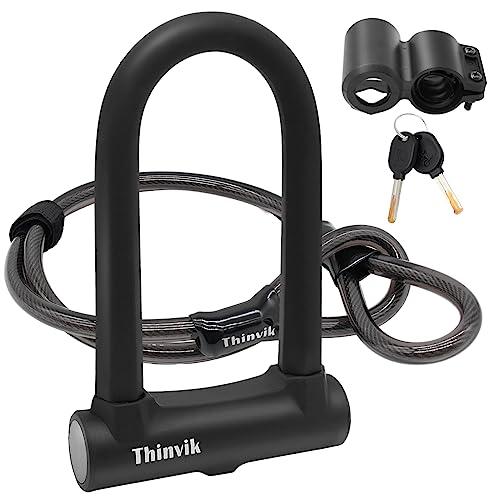 【並行輸入品】Thinvik バイク Uロック 高耐久 盗難防止 12mm x 1.2m (48インチ) スチールケーブル 18mm シャックルの画像