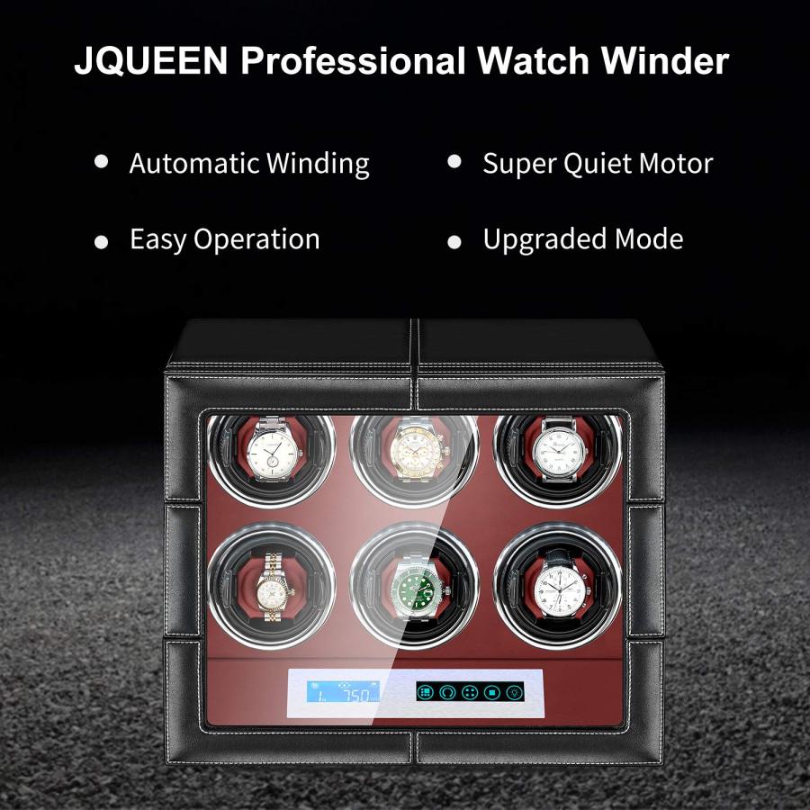 【並行輸入品】JQUEEN 自動巻き腕時計ワインダー 静音日本製マブチモーター付き マイクロファイバーレザー LCDタッチスクリーンとリモコン付の画像
