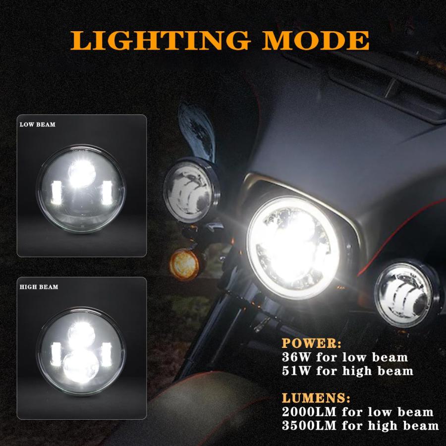 【並行輸入品】5.75インチ ラウンド LED ヘッドライト 51W 5 3/4インチ ヘッドライト Harley Dyna Sportster_3