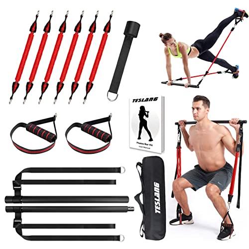 【並行輸入品】Upgraded 60 180LBS Adjustable Pilates Bar Kit with Resistance Ba_1