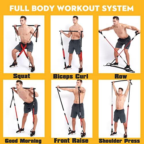 【並行輸入品】Upgraded 60 180LBS Adjustable Pilates Bar Kit with Resistance Ba_4