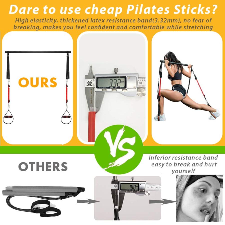 【並行輸入品】Upgraded 60 180LBS Adjustable Pilates Bar Kit with Resistance Ba_6