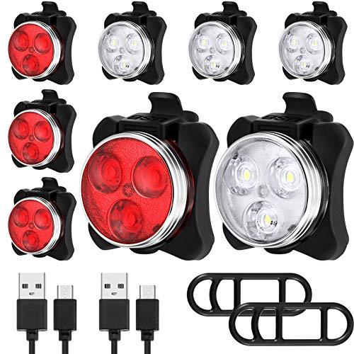 【並行輸入品】LED 自転車ライト 前後 充電式 ブライトバイクライト 自転車ヘッドライト テールライト USBケーブルとマウントストラップ付きの画像