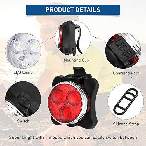 【並行輸入品】LED 自転車ライト 前後 充電式 ブライトバイクライト 自転車ヘッドライト テールライト USBケーブルとマウントストラップ付きの画像