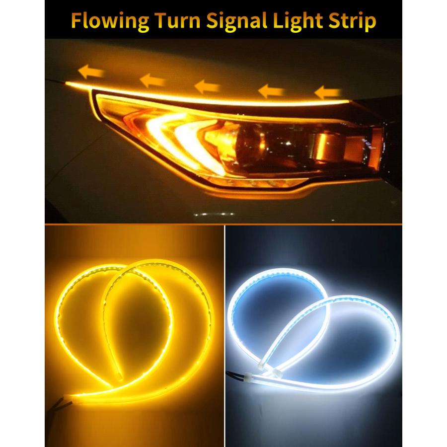 【並行輸入品】シーケンシャル流れる ウインカー 車用LEDテープライト ディライト デイタイムライト 極薄 ホワイト/アンバー 2色 切替 切断の画像