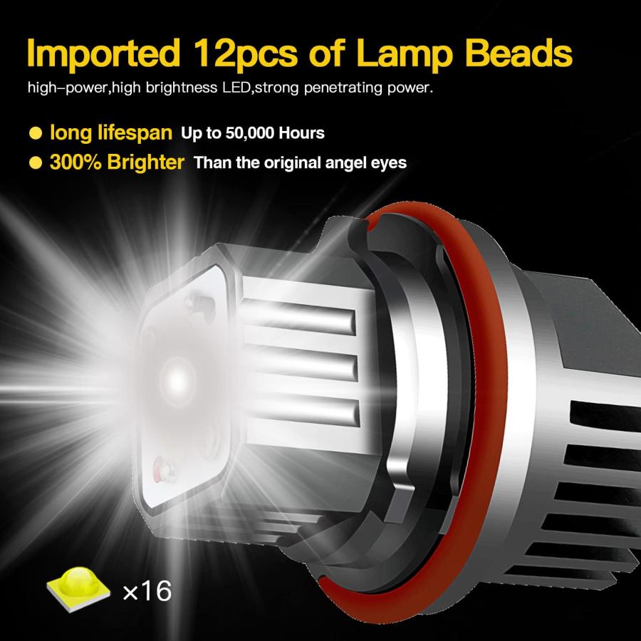 【並行輸入品】Apmatauto 2個セット ホワイト エンジェルアイ ヘイロー リング マーカー ライト LED 電球 ヘッドライト 80W