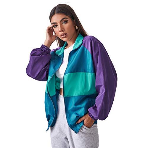 【並行輸入品】SweatyRocks レディース 軽量 ウィンドブレーカー パッチワーク ジッパー スポーツジャケット コート アウター US_1