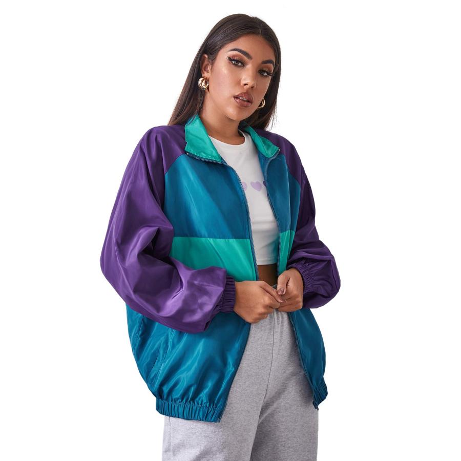 【並行輸入品】SweatyRocks レディース 軽量 ウィンドブレーカー パッチワーク ジッパー スポーツジャケット コート アウター US_6