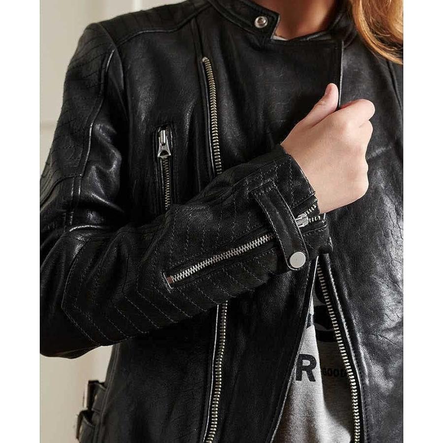 【並行輸入品】Superdry Womens Classic Leather Racer Jacket Zip Fastening Popp　並行_4