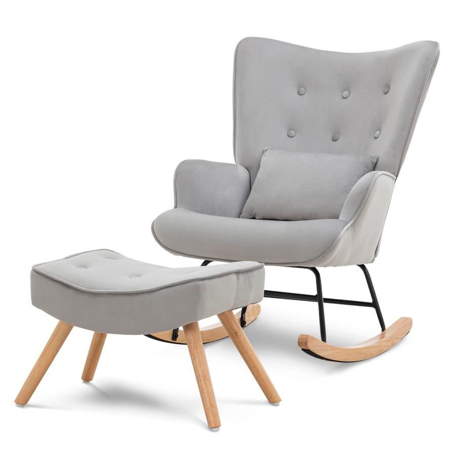 Artechworks Modern Velvet Rocking Chair, Glider Chair with Ottom