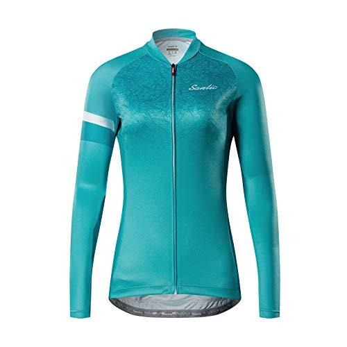 【並行輸入品】Santic レディース サイクリングジャージ 長袖 自転車ジャケット バイクシャツ 通気性 速乾 反射 バイキングトップス Afの画像