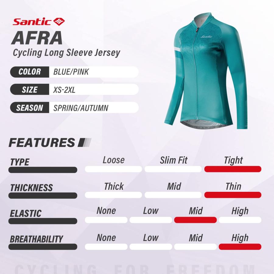 【並行輸入品】Santic レディース サイクリングジャージ 長袖 自転車ジャケット バイクシャツ 通気性 速乾 反射 バイキングトップス Afの画像
