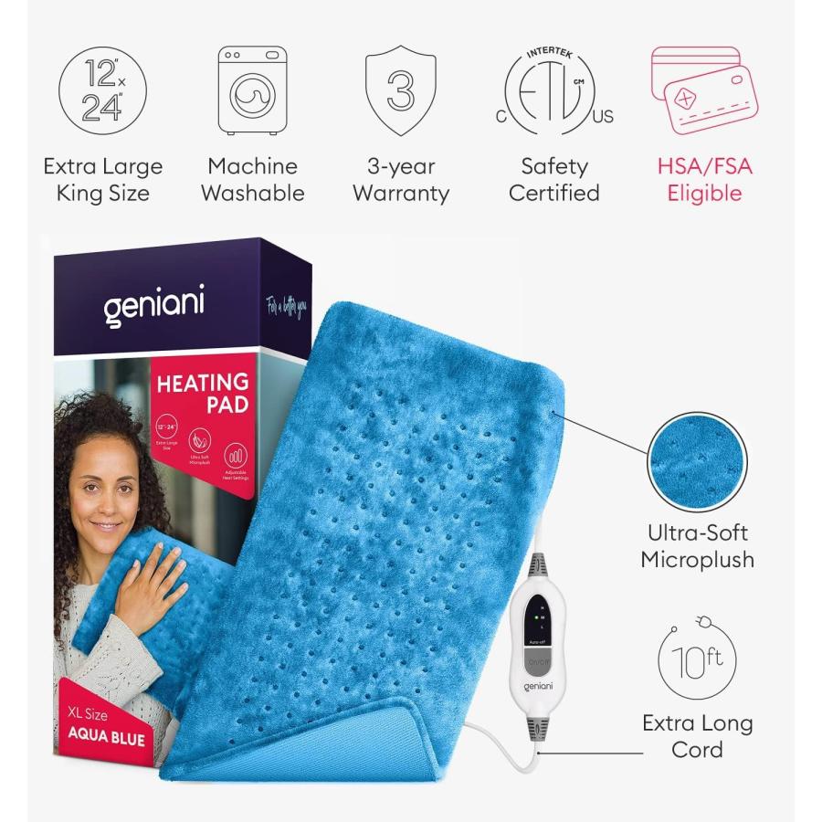 【並行輸入品】GENIANI Extra Large Electric Heating Pad for Back Pain and Crampの画像