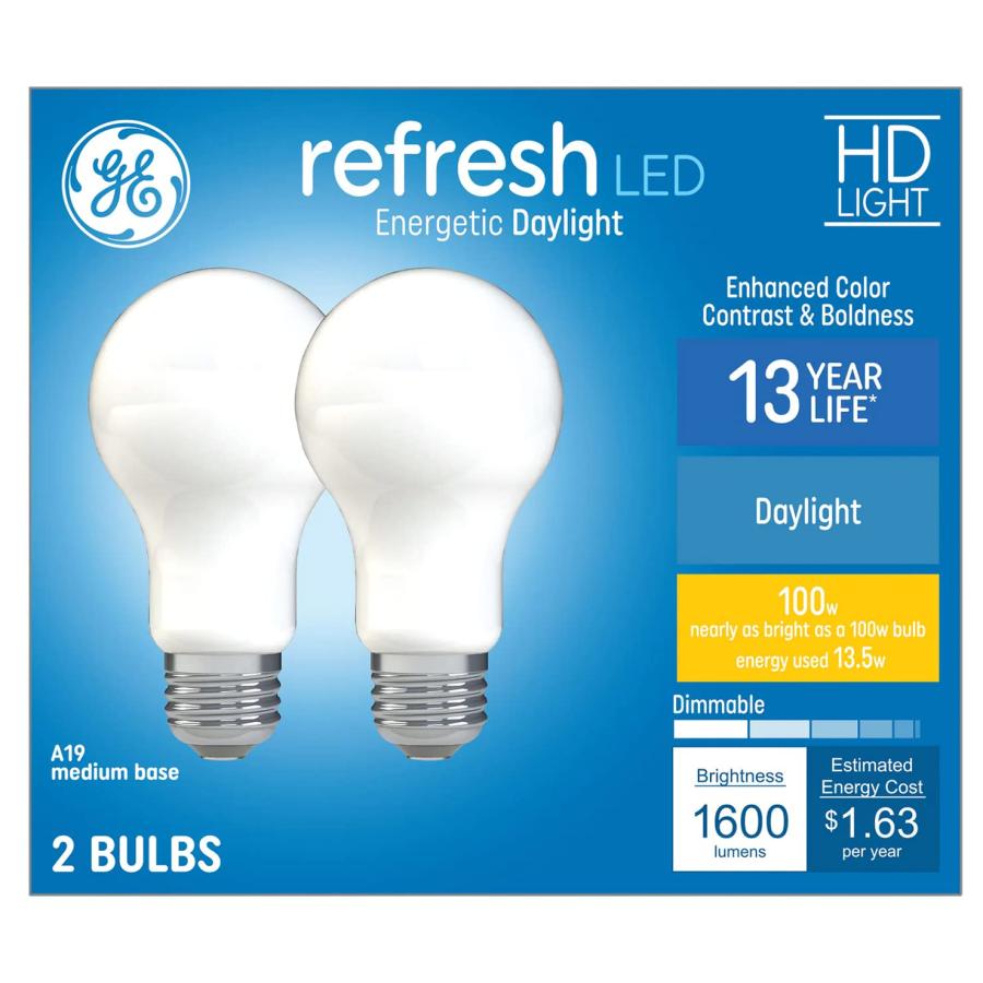 GE Refresh 100 Watt EQ A21 Daylight Dimmable LED Light Bulb (2 P
