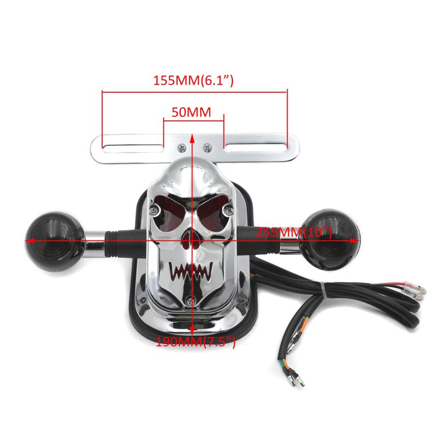 【並行輸入品】HTTMT  クローム スモーク メタル スカル ブレーキ テールライト シグナル Bobber Choppers オートバイ バ_3