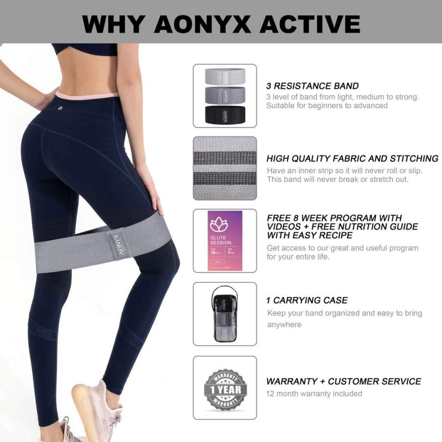【並行輸入品】Aonyx アクティブファブリック ブーティバンド 滑り止めエクササイズバンド ヒップ抵抗バンド 脚とヒップ用ファブリックエクササの画像