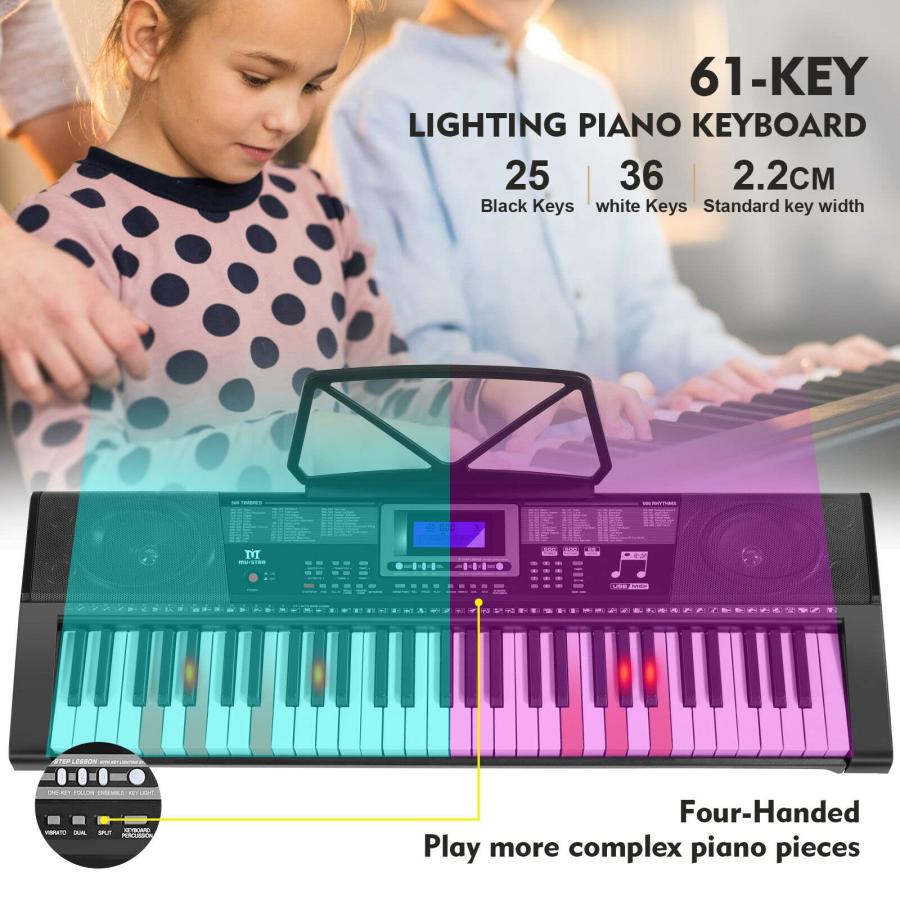 日本新品 MUSTAR Piano Keyboard， 61 Key Learning Keyboard Piano with Light 並行輸入品