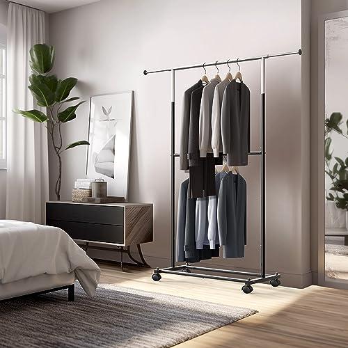 【並行輸入品】Simple Houseware ダブルロッド 衣類ラック ブラック Simple Houseware Double Rod Ga