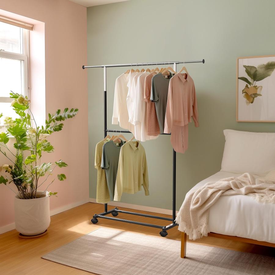 【並行輸入品】Simple Houseware ダブルロッド 衣類ラック ブラック Simple Houseware Double Rod Ga