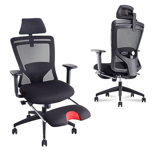 未使用 人間工学オフィスチェア フットレスト付 メッシュ リクライニング 並行輸入品】ZUERST 人間工学オフィスチェア フットレストサポート付き