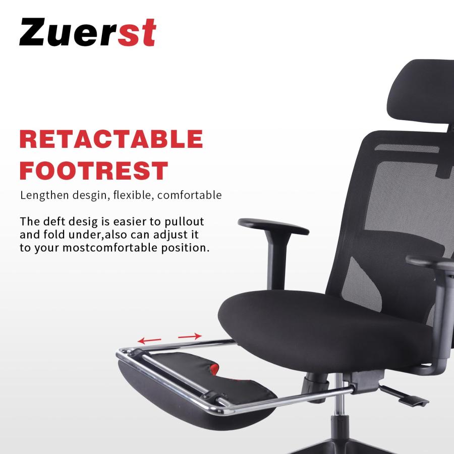 並行輸入品】ZUERST 人間工学オフィスチェア フットレストサポート付き