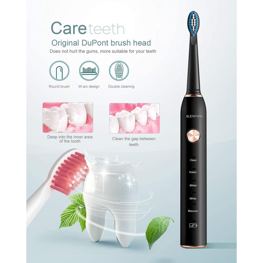 ソニック 歯ブラシ ブラック Teeth & Gums Care Electric Toothbrush, IPX7 Waterp 並行輸入品｜import-tabaido｜07
