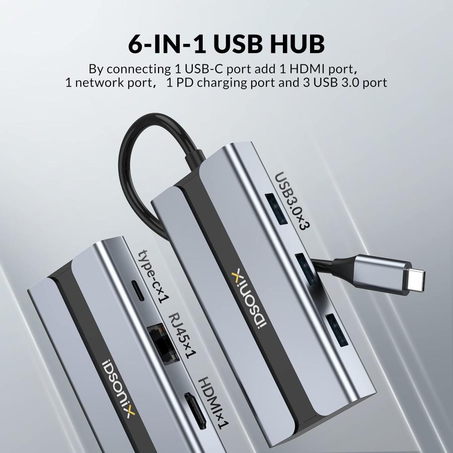 iDsonix USB Hub, 6 in 1 USB C Hub Type C Adapter with RJ45 Gigab 並行輸入品｜import-tabaido｜04