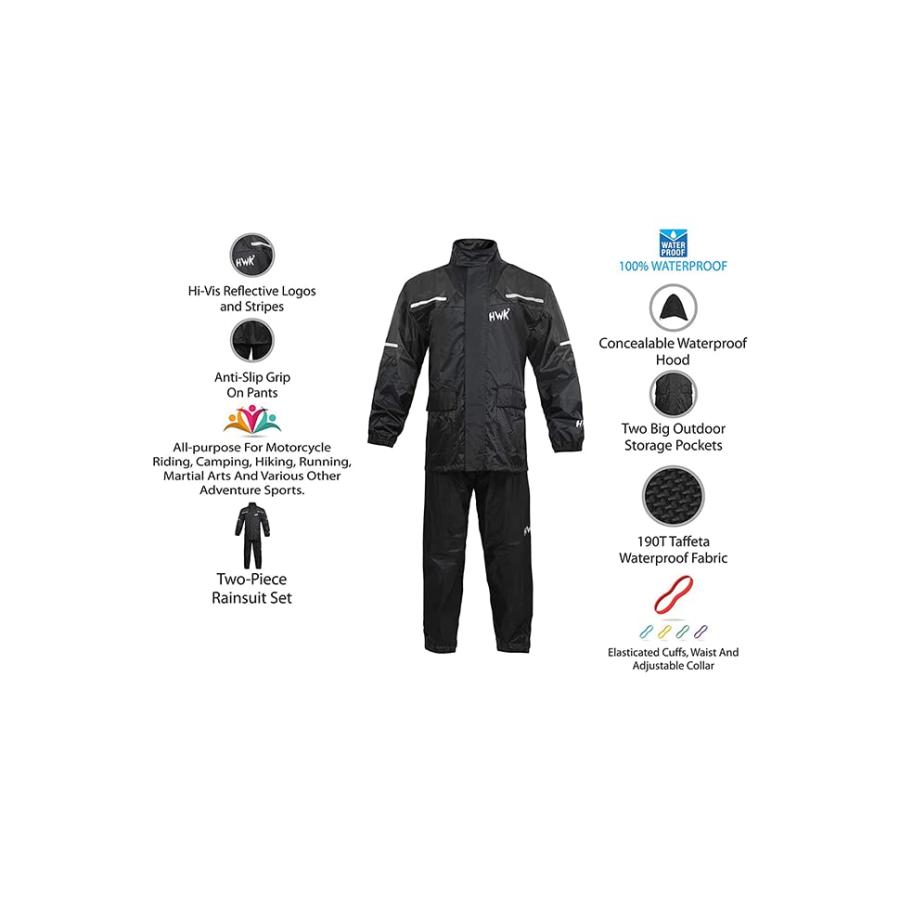 【並行輸入品】HWK Motorcycle Rain Suit for Men and Women, Two Piece Waterproofの画像