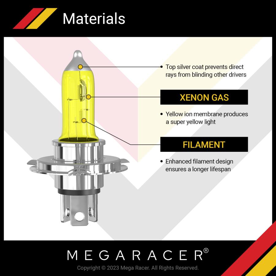 【並行輸入品】Mega Racer H4/9003/HB2 ハロゲンヘッドライト電球   3000K スーパーイエロー 12V 100W/90W_6