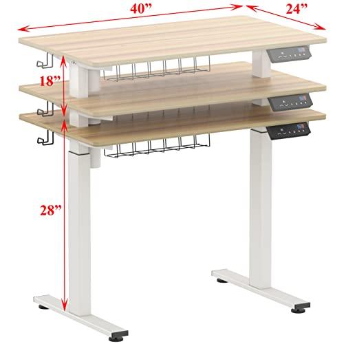 【並行輸入品】SHW Electric 高さ調節可能 スタンディングデスク 40 x 24インチ ライトチェリー SHW Memory Pres_6