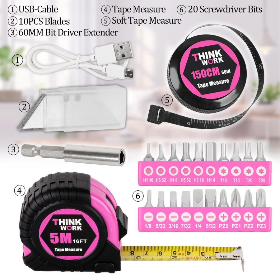 【並行輸入品】THINKWORK 40 Piece Pink Tool Set Ladies Hand Tool Set with 3.6_9