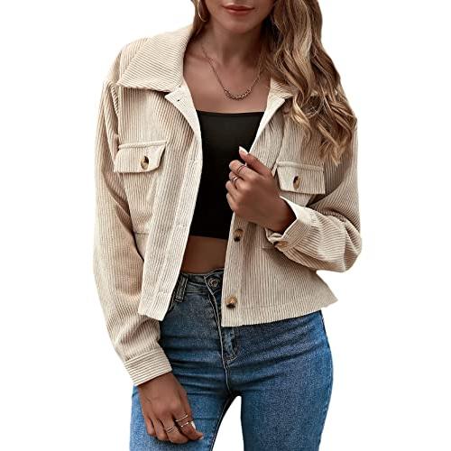 【並行輸入品】Verdusa Women's Button Up Pocket Front Crop Corduroy Jacket Oute_1