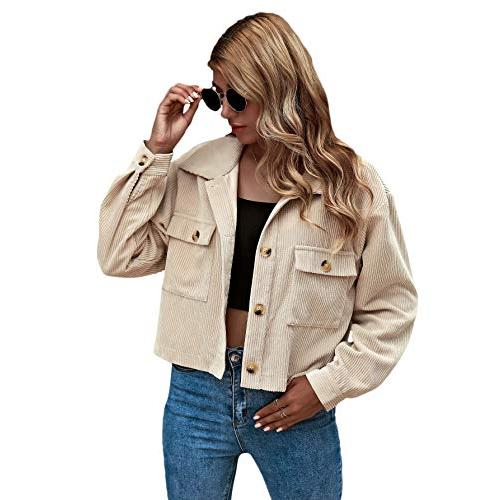 【並行輸入品】Verdusa Women's Button Up Pocket Front Crop Corduroy Jacket Oute_7