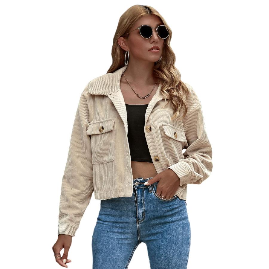 【並行輸入品】Verdusa Women's Button Up Pocket Front Crop Corduroy Jacket Oute_9