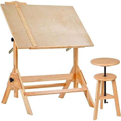 【並行輸入品】MEEDEN 木製製図テーブル\u0026スツールセット アーティスト用スツールとクラフトテーブル 高さ調節可能 傾斜可能なテーブルトップ_1