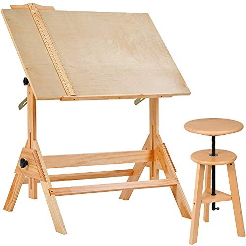 【並行輸入品】MEEDEN 木製製図テーブル\u0026スツールセット アーティスト用スツールとクラフトテーブル 高さ調節可能 傾斜可能なテーブルトップ_4